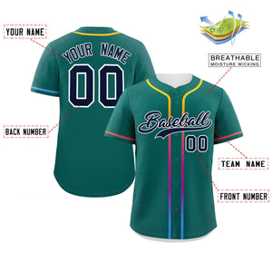 Custom Aqua Navy Personalized Gradient Ribbed Design Authentic Baseball Jersey