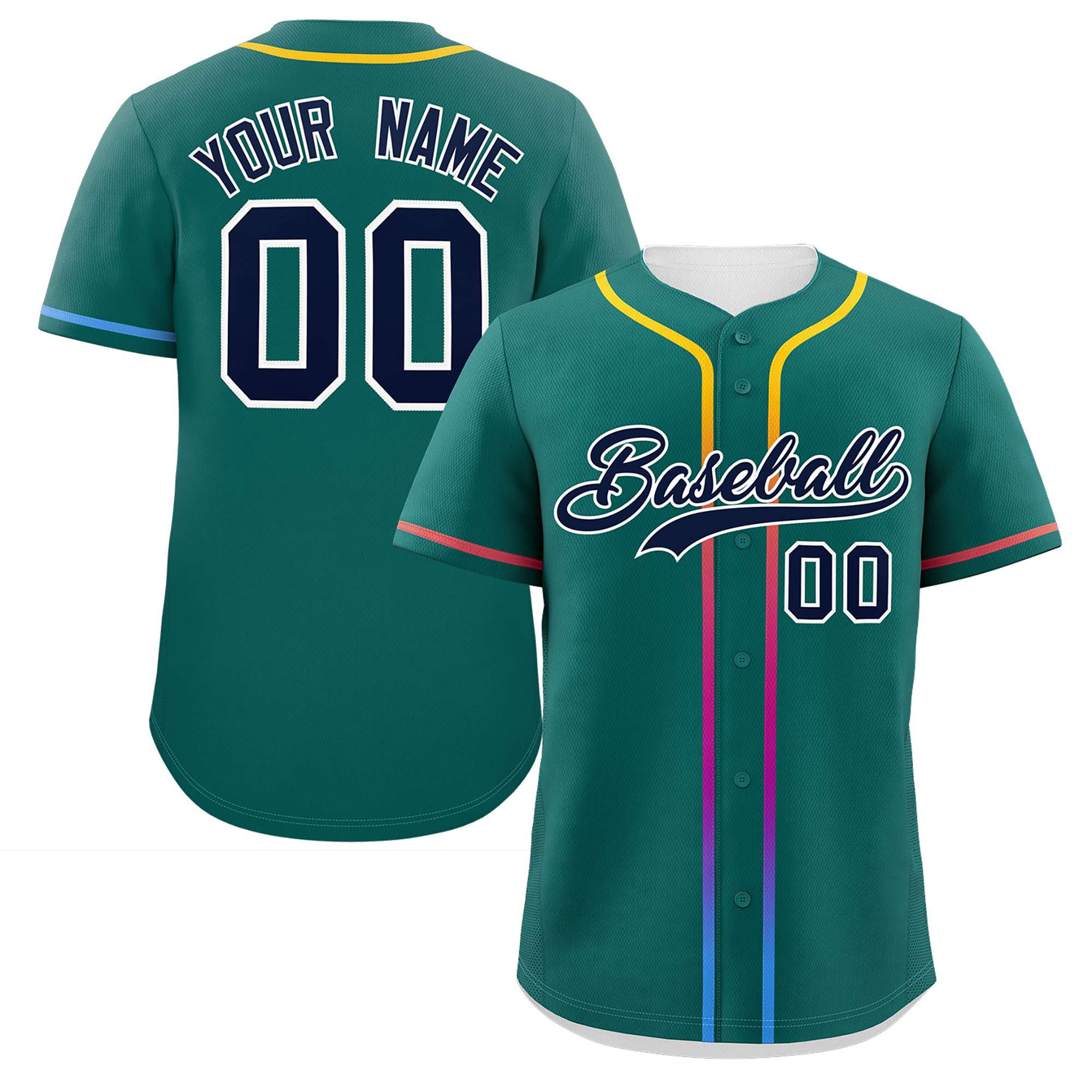 Custom Aqua Navy Personalized Gradient Ribbed Design Authentic Baseball Jersey