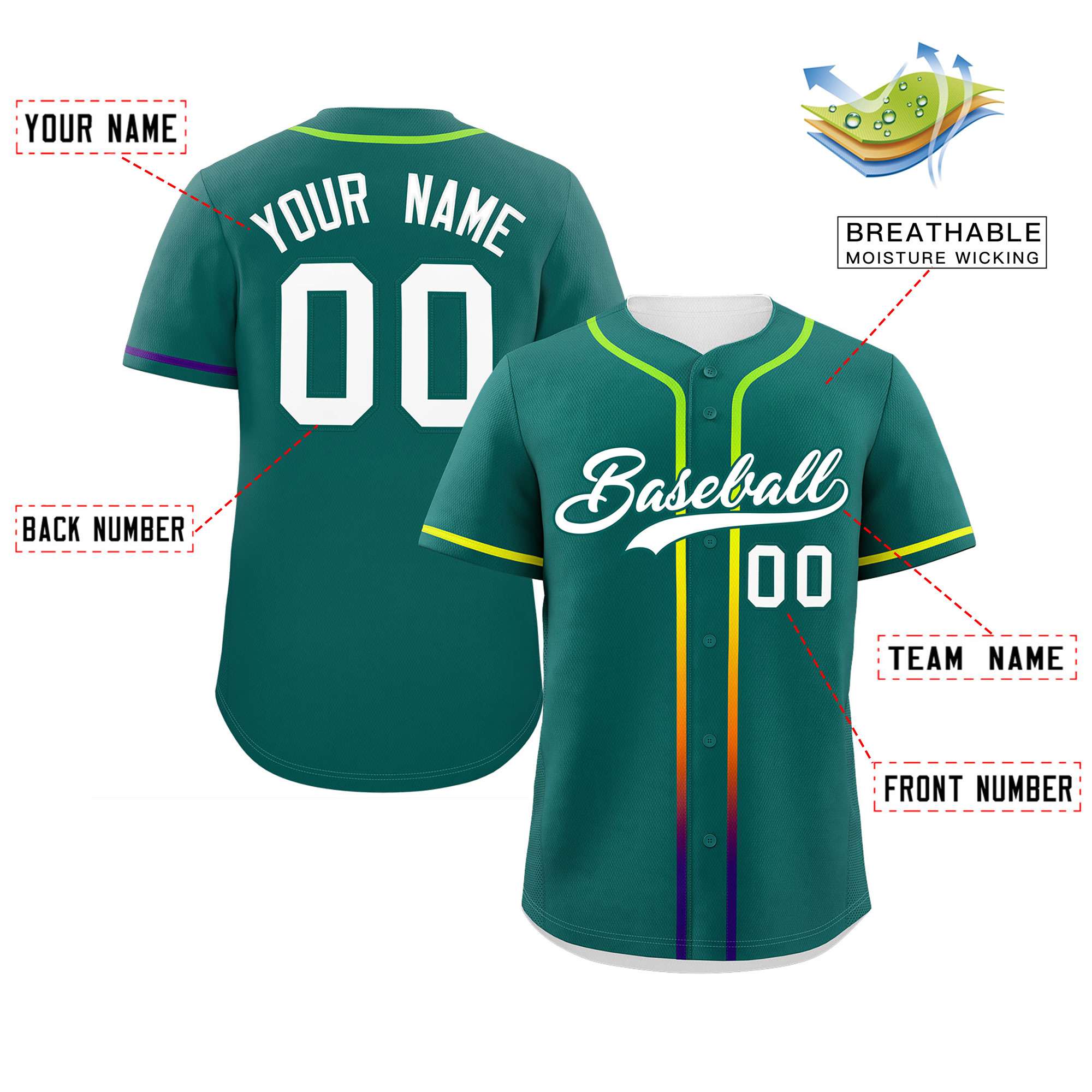 Custom Aqua White Personalized Gradient Ribbed Design Authentic Baseball Jersey