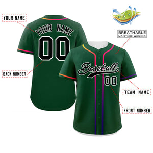 Custom Green Black Personalized Gradient Ribbed Design Authentic Baseball Jersey