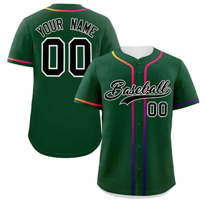 Custom Green Black Personalized Gradient Ribbed Design Authentic Baseball Jersey