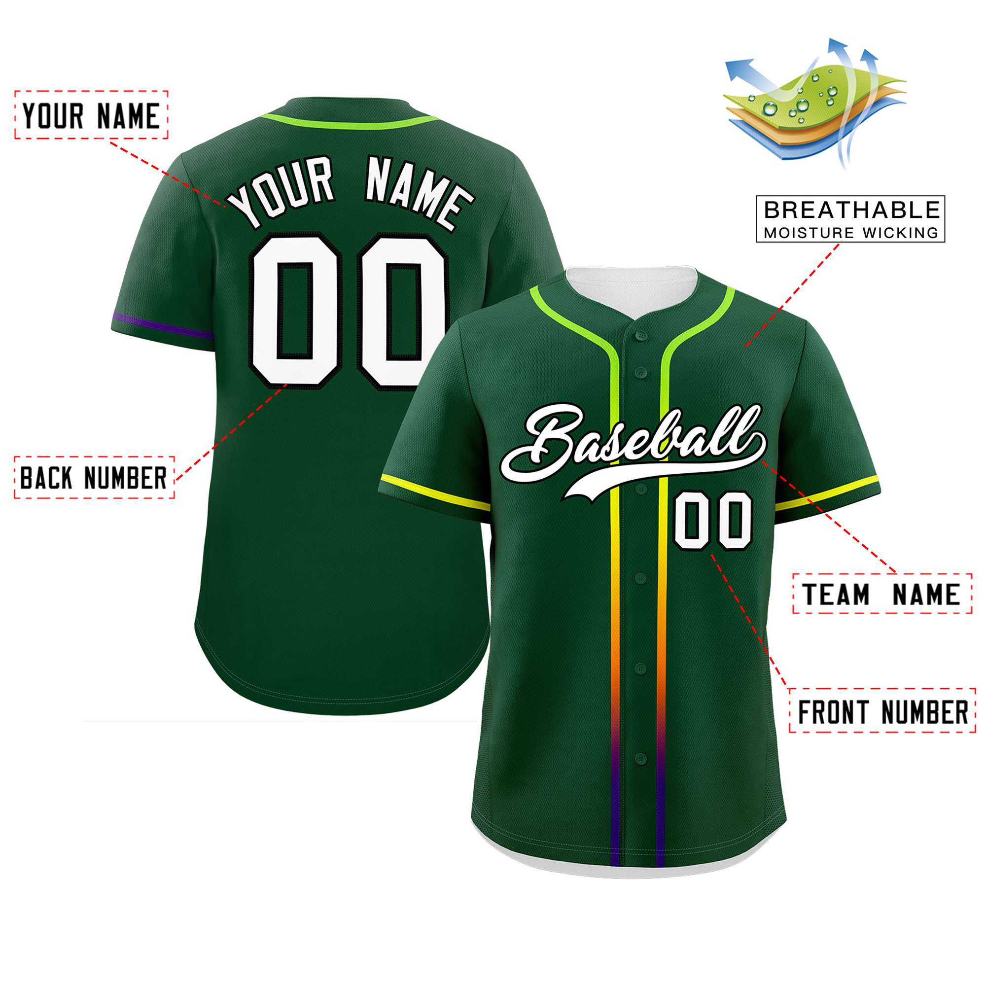 Custom Green White Personalized Gradient Ribbed Design Authentic Baseball Jersey