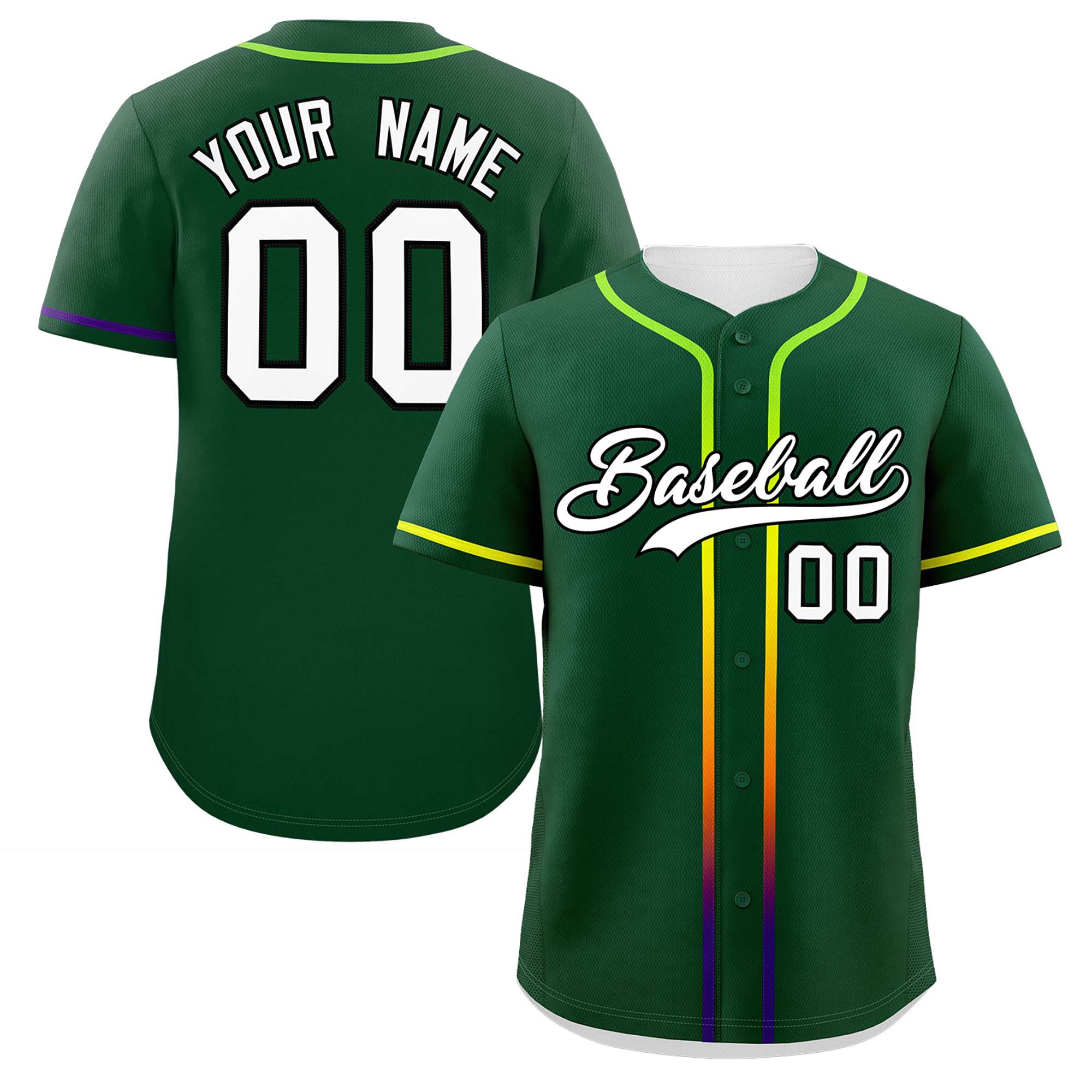 Custom Green White Personalized Gradient Ribbed Design Authentic Baseball Jersey