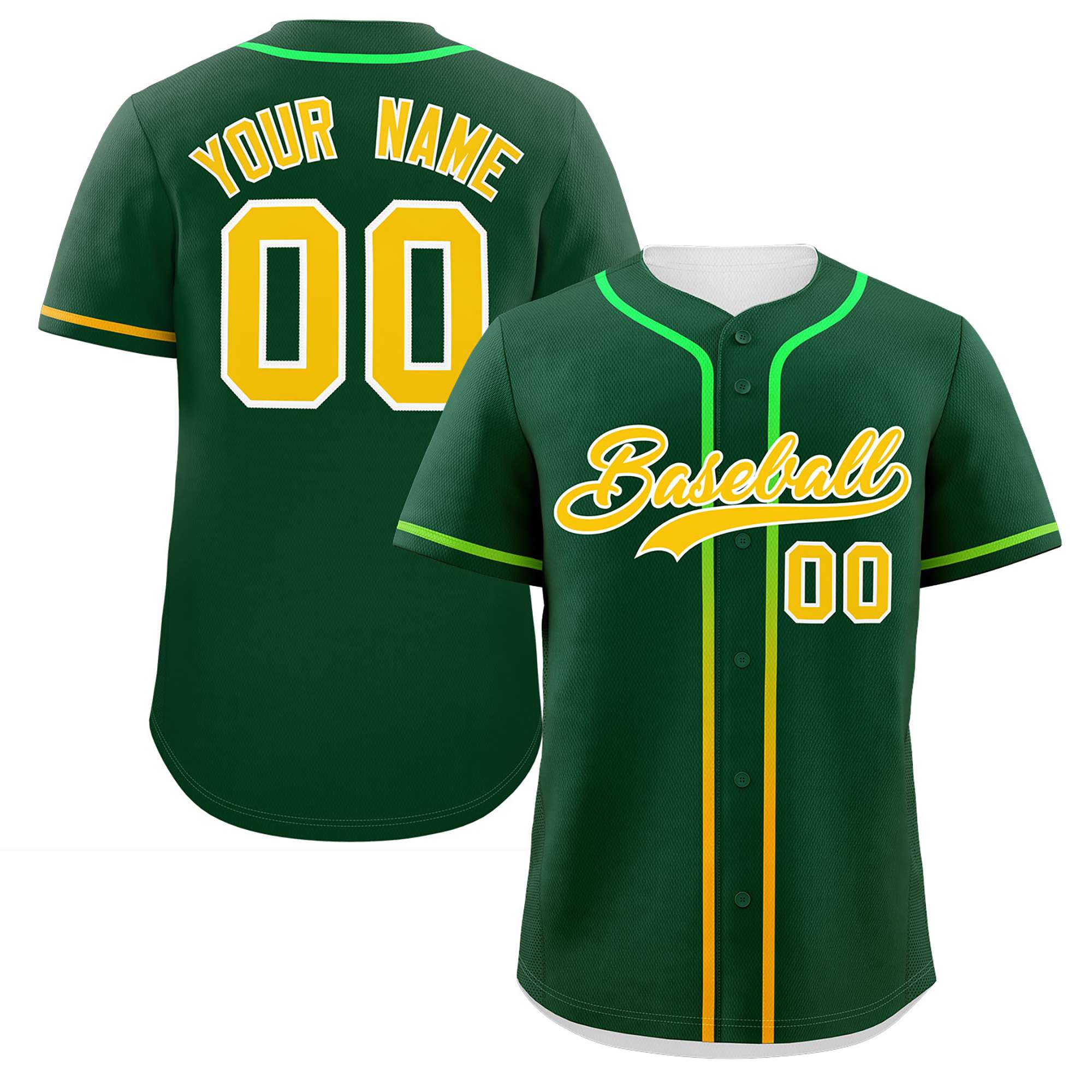 Custom Green Gold Personalized Gradient Ribbed Design Authentic Baseball Jersey