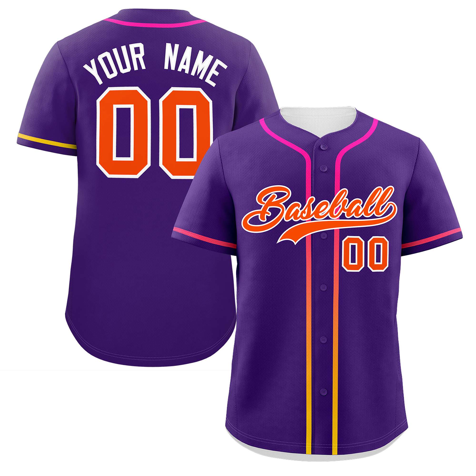 Custom Purple Orange Personalized Gradient Ribbed Design Authentic Baseball Jersey