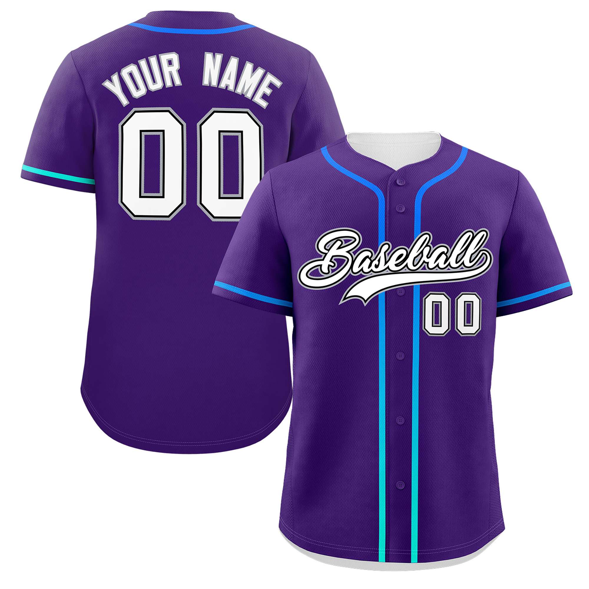 Custom Purple White Personalized Gradient Ribbed Design Authentic Baseball Jersey