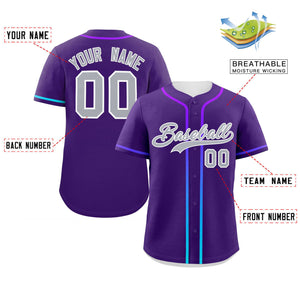 Custom Purple Light Gray Personalized Gradient Ribbed Design Authentic Baseball Jersey