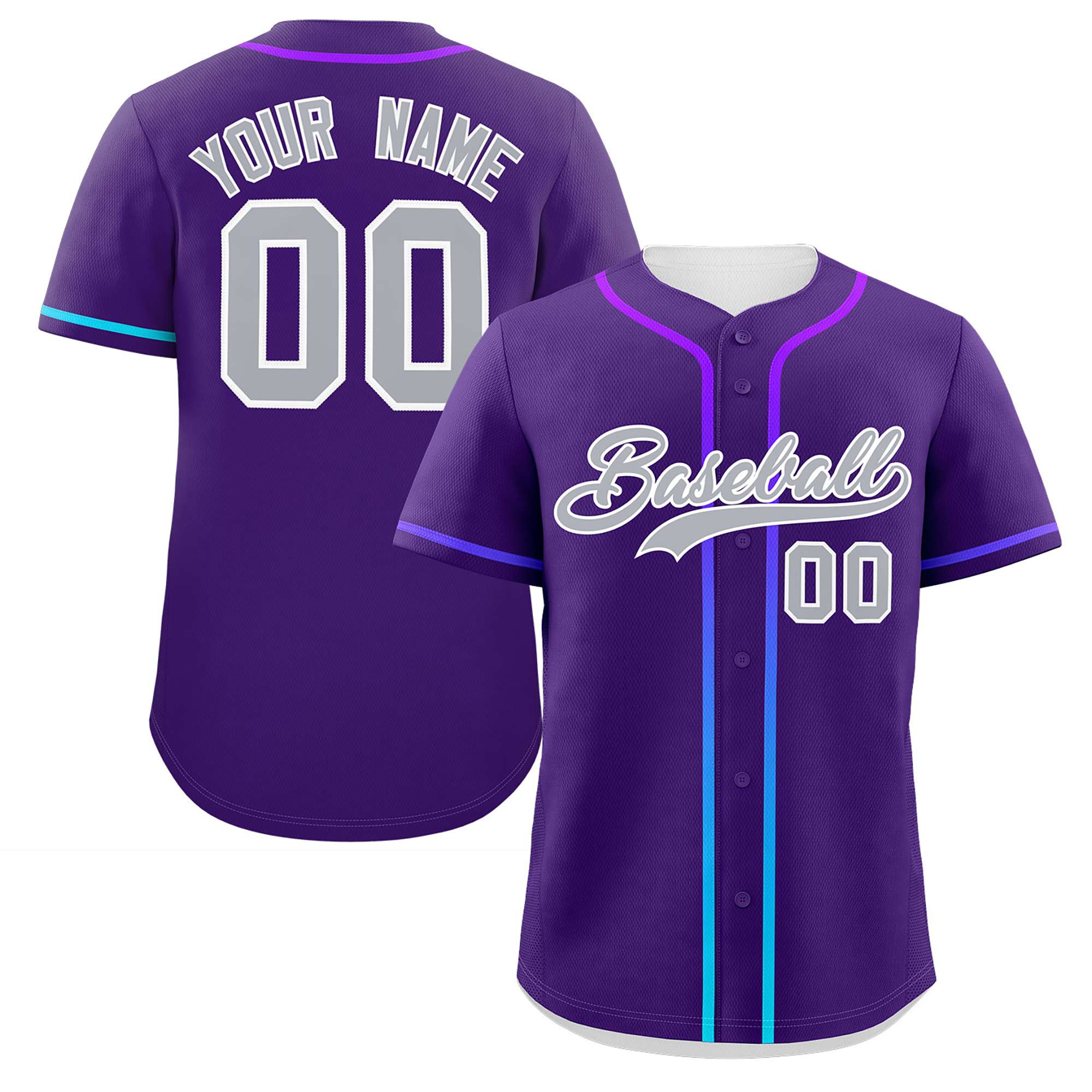 Custom Purple Light Gray Personalized Gradient Ribbed Design Authentic Baseball Jersey