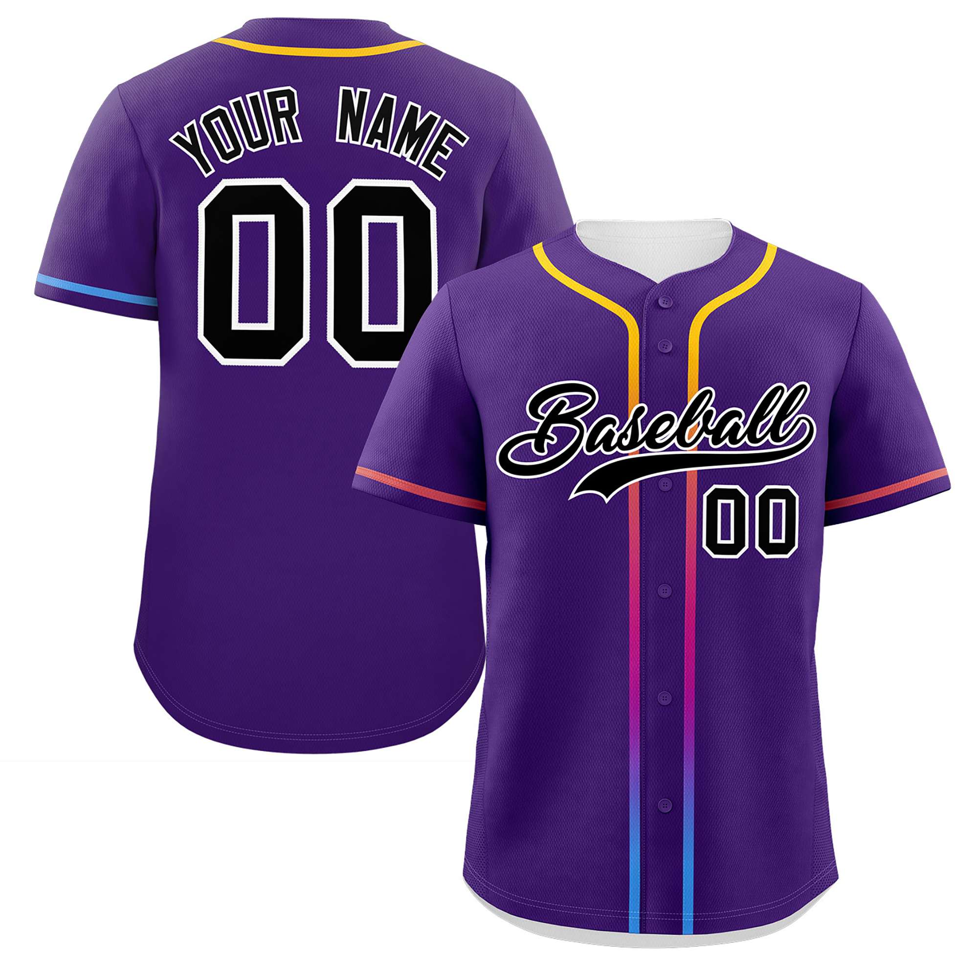 Custom Purple Black Personalized Gradient Ribbed Design Authentic Baseball Jersey