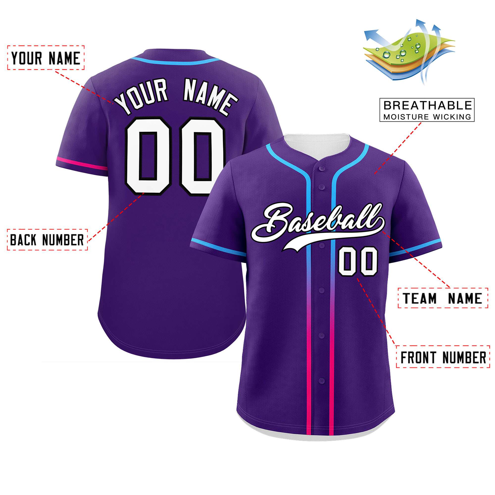 Custom Purple White Personalized Gradient Ribbed Design Authentic Baseball Jersey