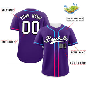 Custom Purple White Personalized Gradient Ribbed Design Authentic Baseball Jersey