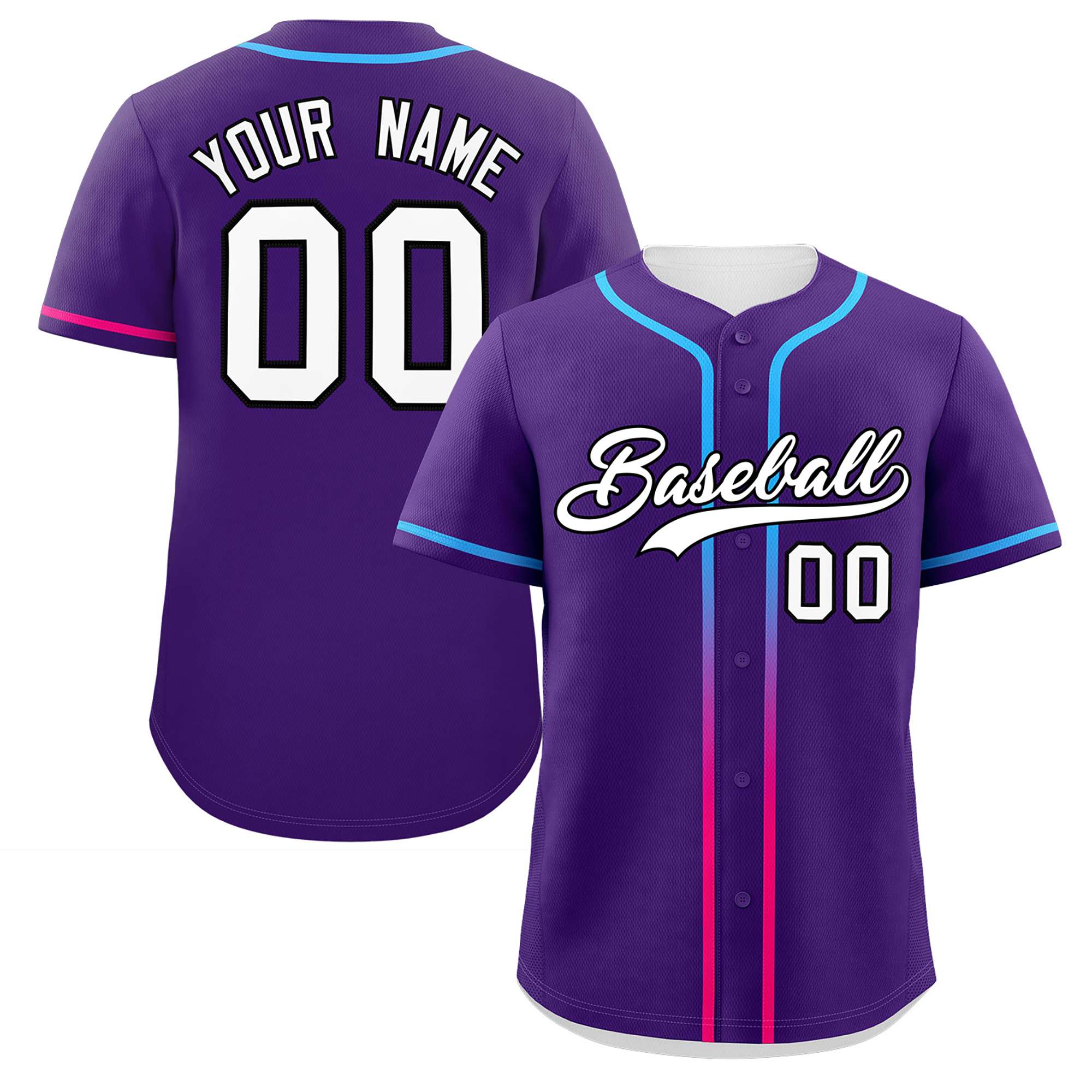 Custom Purple White Personalized Gradient Ribbed Design Authentic Baseball Jersey