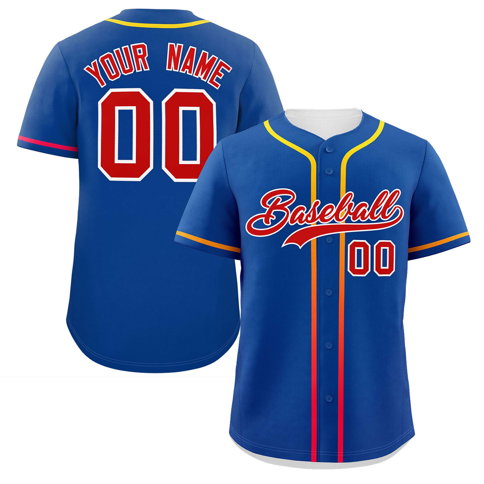 Custom Royal Red Personalized Gradient Ribbed Design Authentic Baseball Jersey