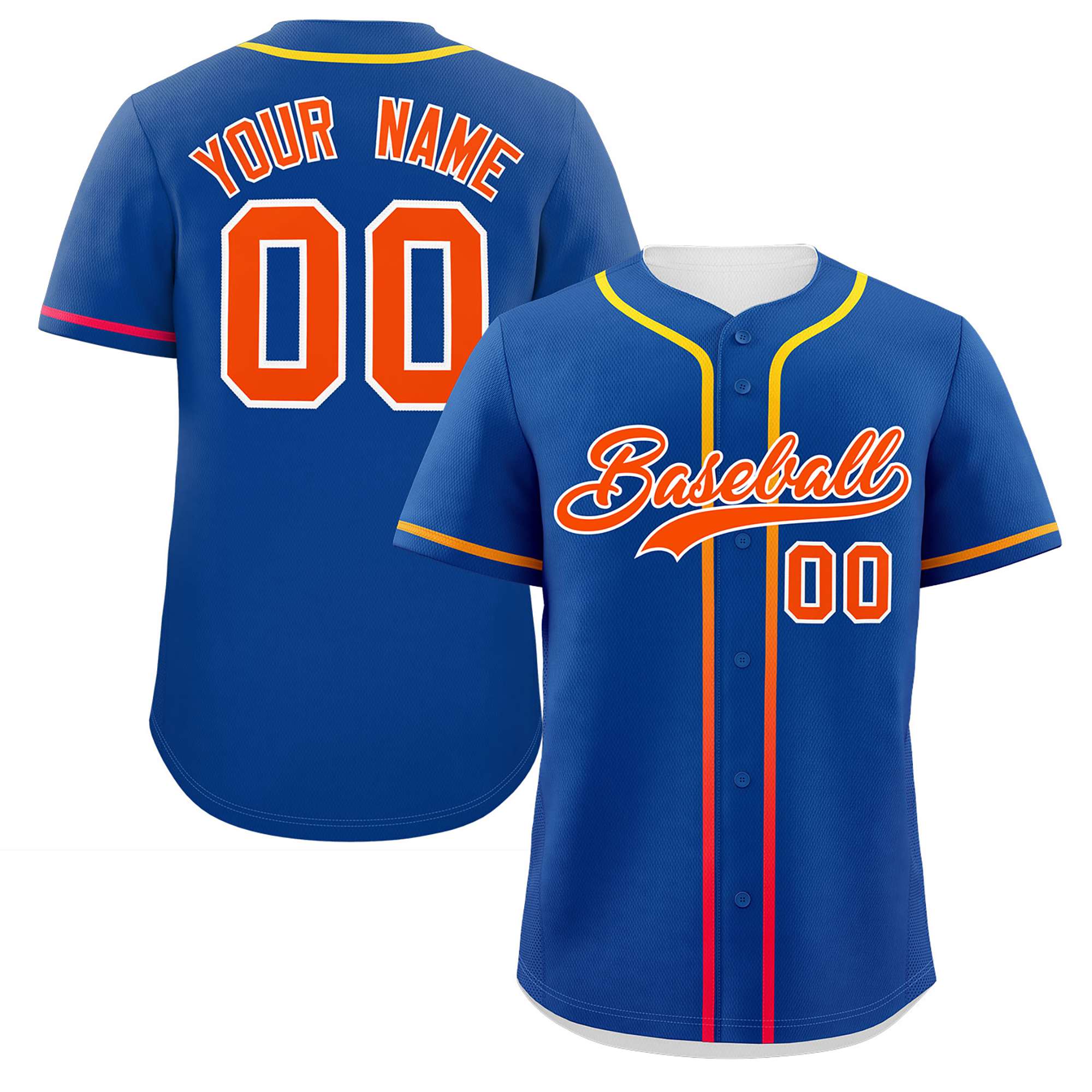 Custom Royal Orange Personalized Gradient Ribbed Design Authentic Baseball Jersey