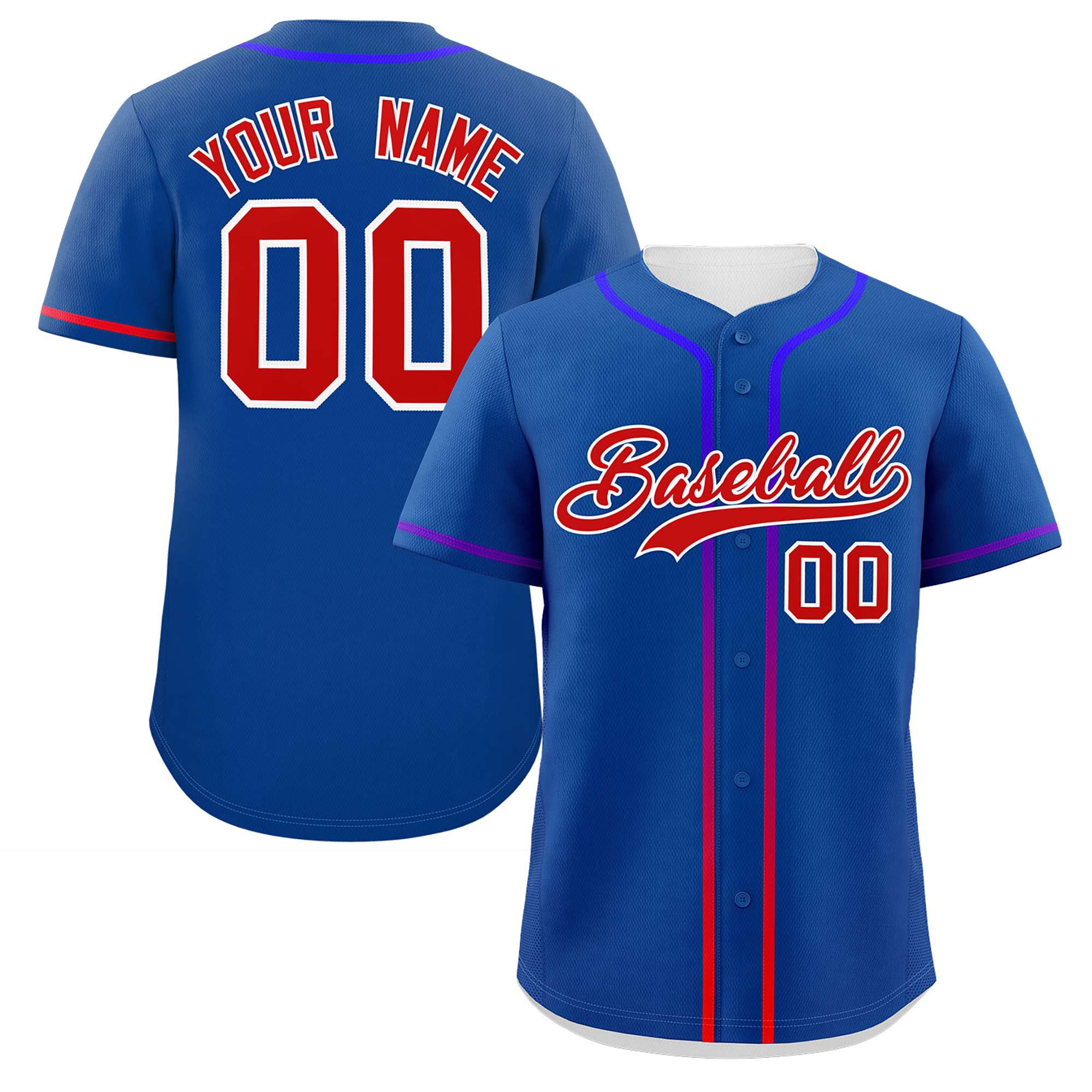 Custom Royal Red Personalized Gradient Ribbed Design Authentic Baseball Jersey