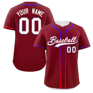 Custom Crimson White Personalized Gradient Ribbed Design Authentic Baseball Jersey