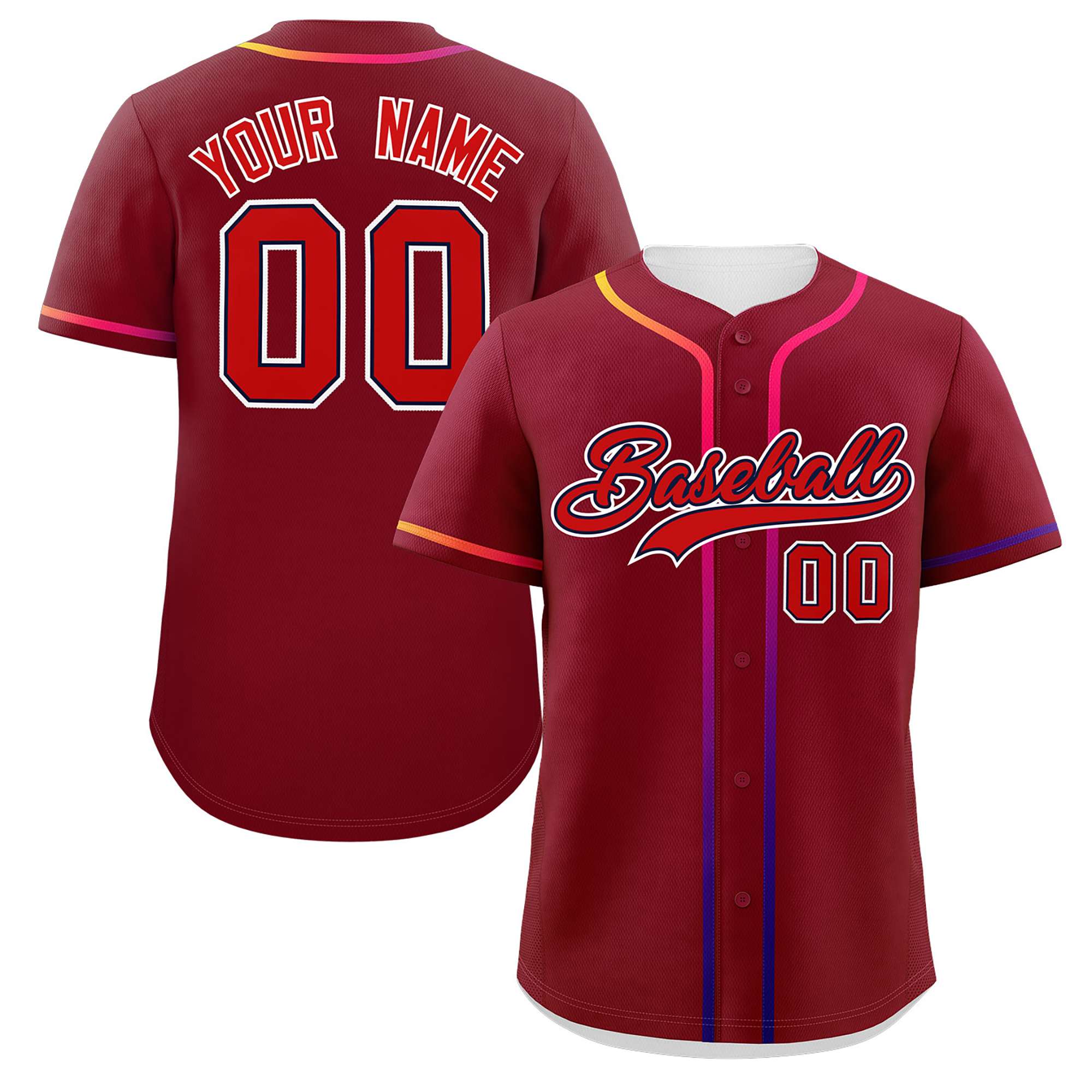 Custom Crimson Red Personalized Gradient Ribbed Design Authentic Baseball Jersey