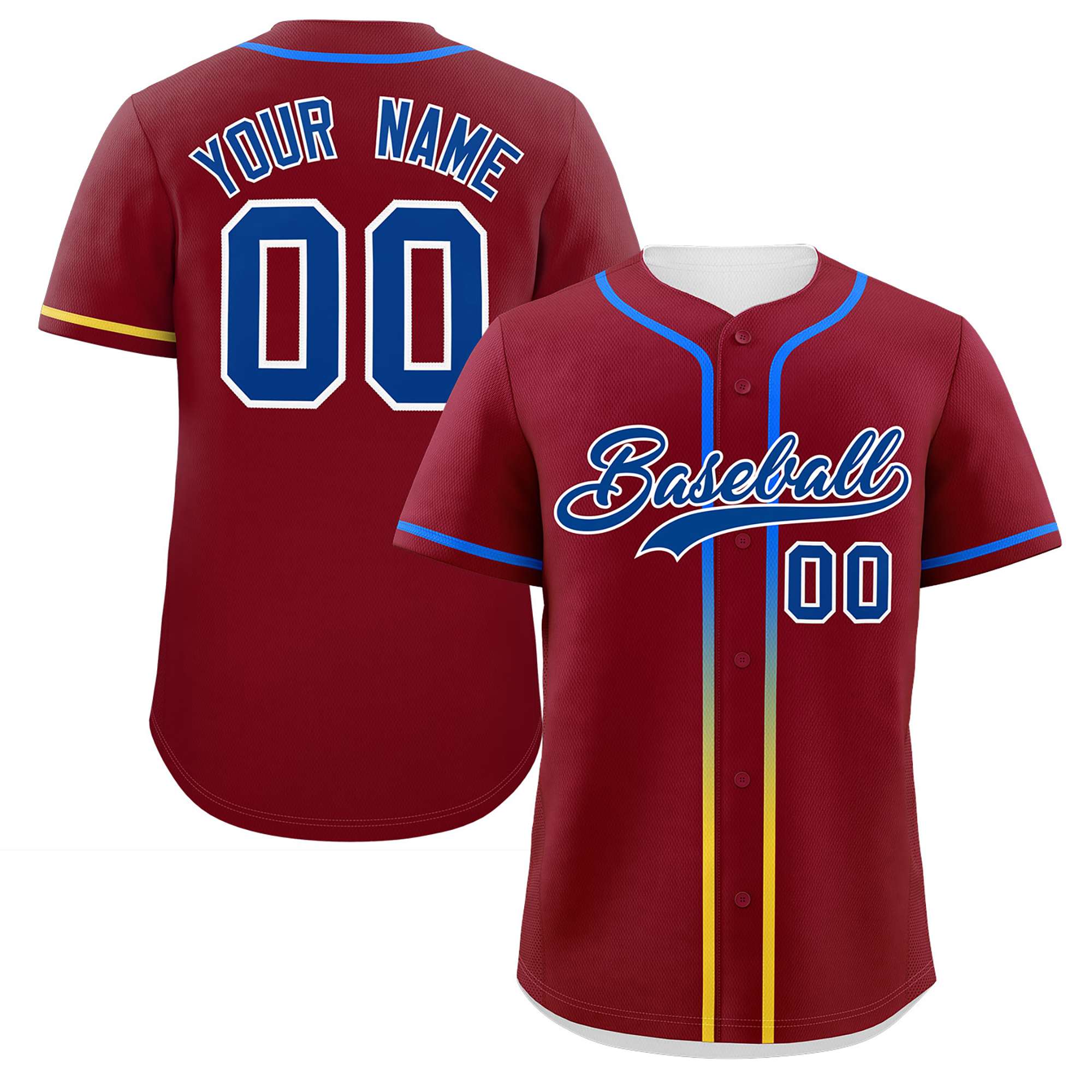 Custom Crimson Royal Personalized Gradient Ribbed Design Authentic Baseball Jersey