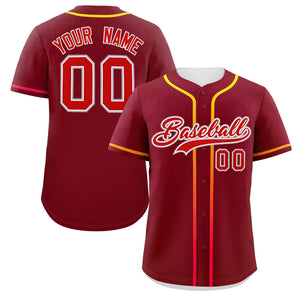 Custom Crimson Red Personalized Gradient Ribbed Design Authentic Baseball Jersey