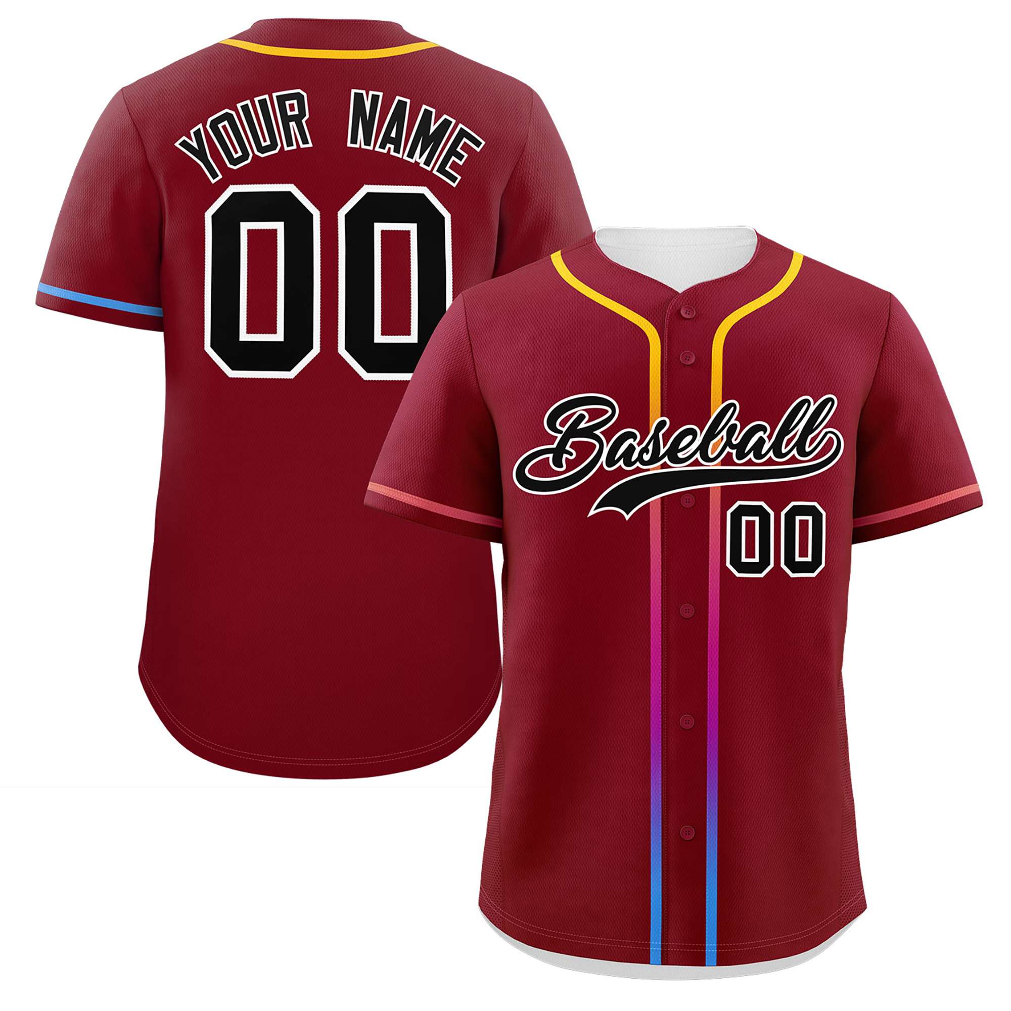 Custom Crimson Black Personalized Gradient Ribbed Design Authentic Baseball Jersey