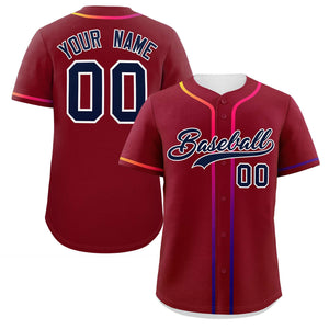 Custom Crimson Navy Personalized Gradient Ribbed Design Authentic Baseball Jersey