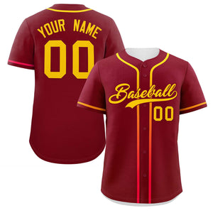 Custom Crimson Gold Personalized Gradient Ribbed Design Authentic Baseball Jersey