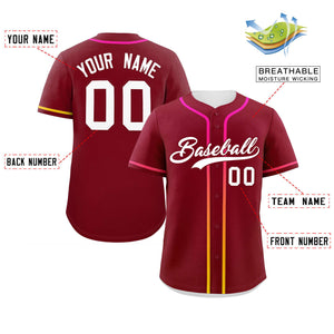 Custom Crimson White Personalized Gradient Ribbed Design Authentic Baseball Jersey