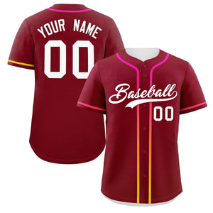 Custom Crimson White Personalized Gradient Ribbed Design Authentic Baseball Jersey