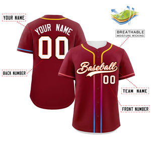 Custom Crimson White Personalized Gradient Ribbed Design Authentic Baseball Jersey