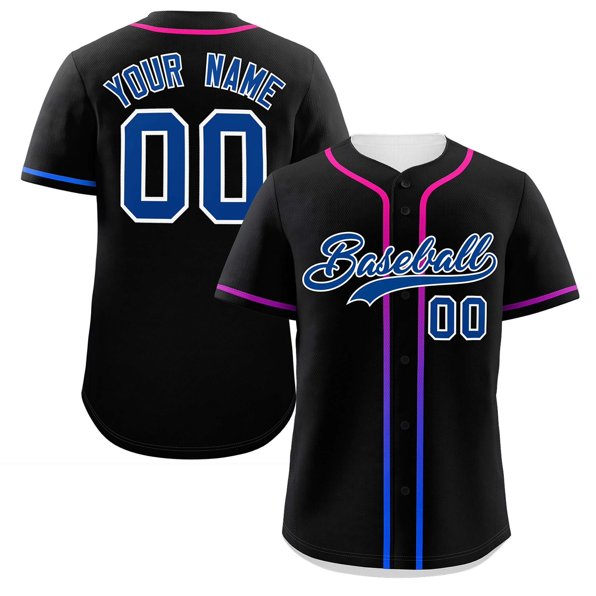 Custom Black Royal Personalized Gradient Ribbed Design Authentic Baseball Jersey