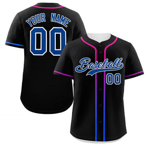 Custom Black Royal Personalized Gradient Ribbed Design Authentic Baseball Jersey