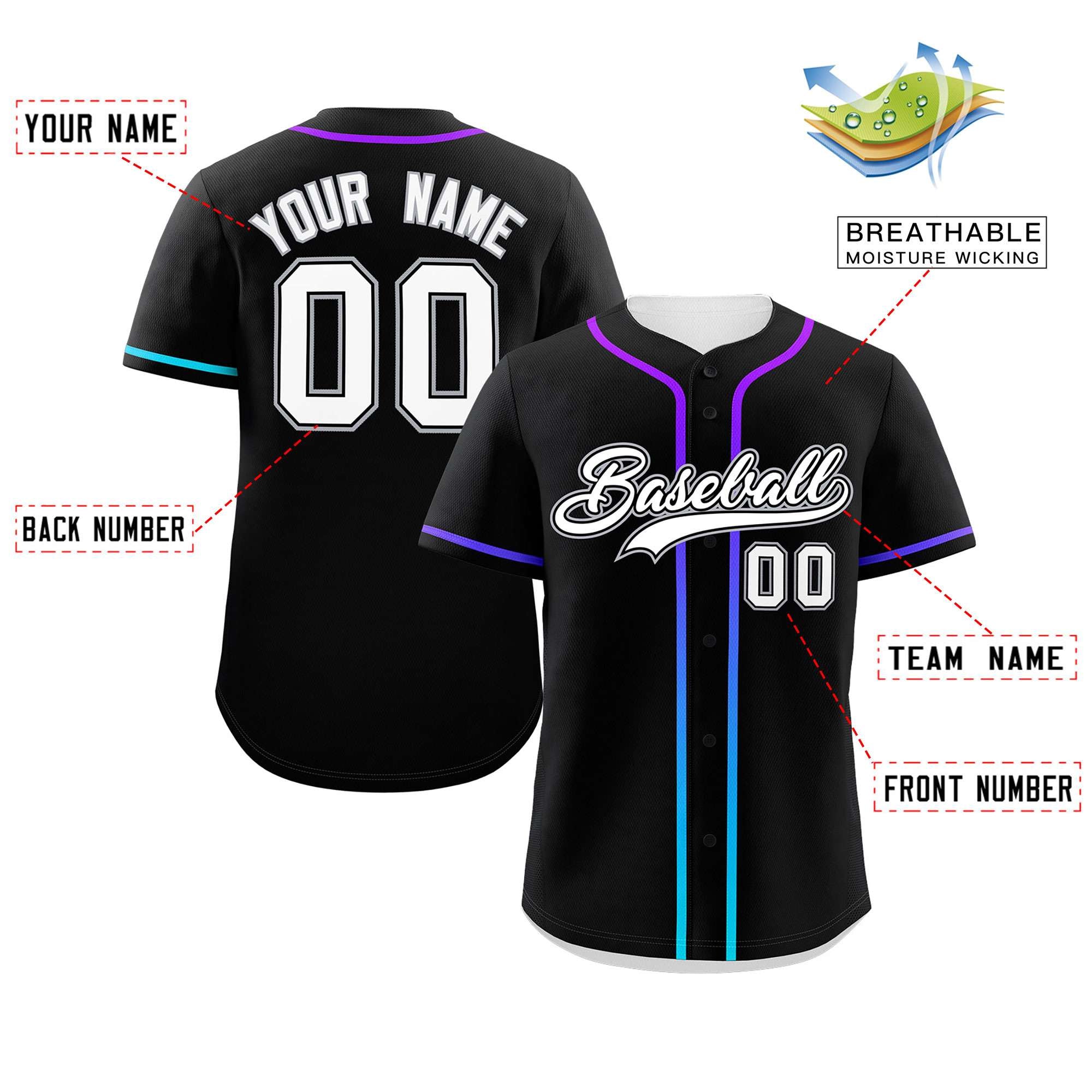 Custom Black White Personalized Gradient Ribbed Design Authentic Baseball Jersey