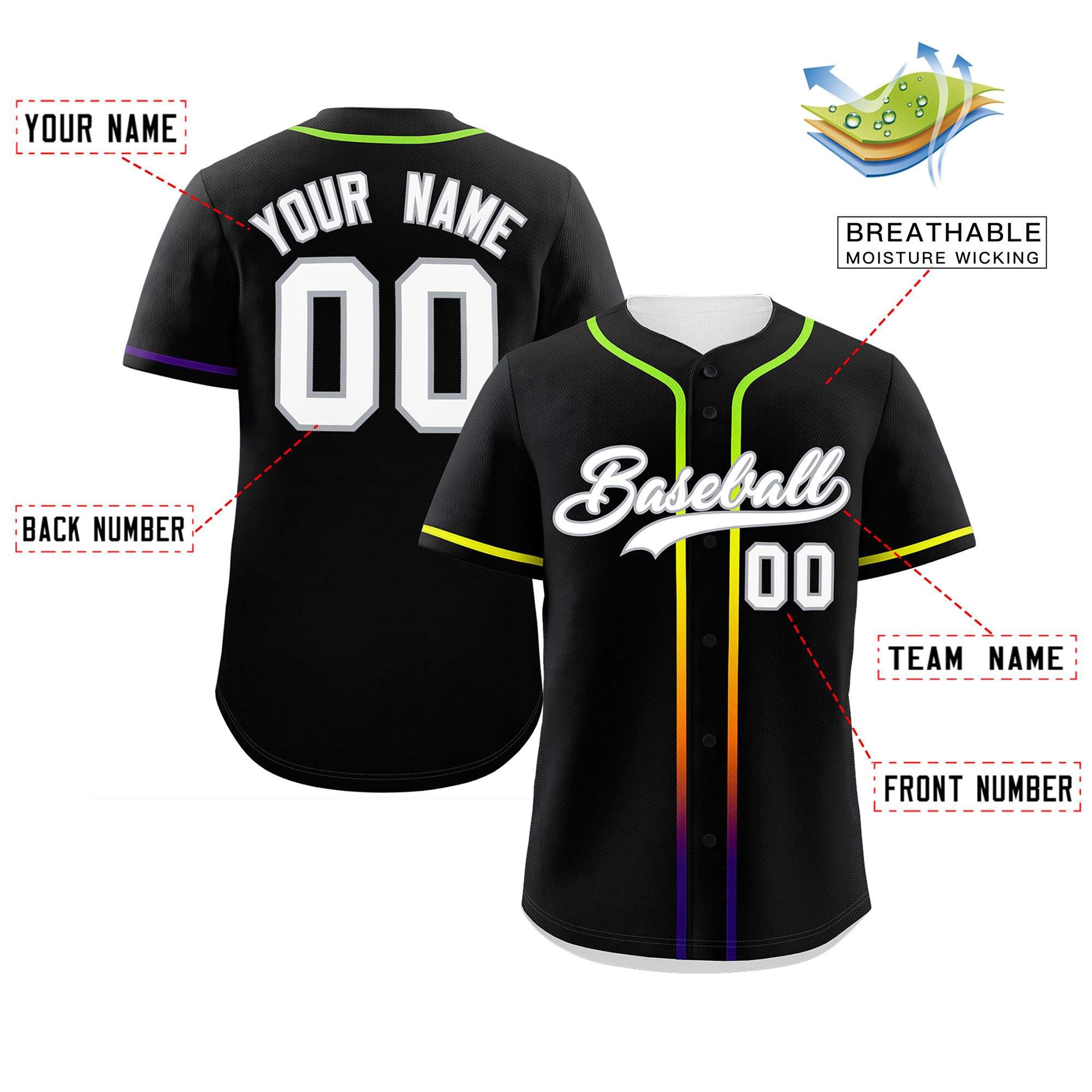 Custom Black White Personalized Gradient Ribbed Design Authentic Baseball Jersey