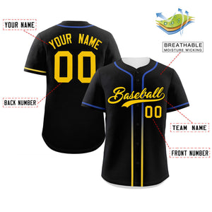 Custom Black Gold Personalized Gradient Ribbed Design Authentic Baseball Jersey