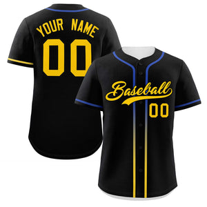 Custom Black Gold Personalized Gradient Ribbed Design Authentic Baseball Jersey