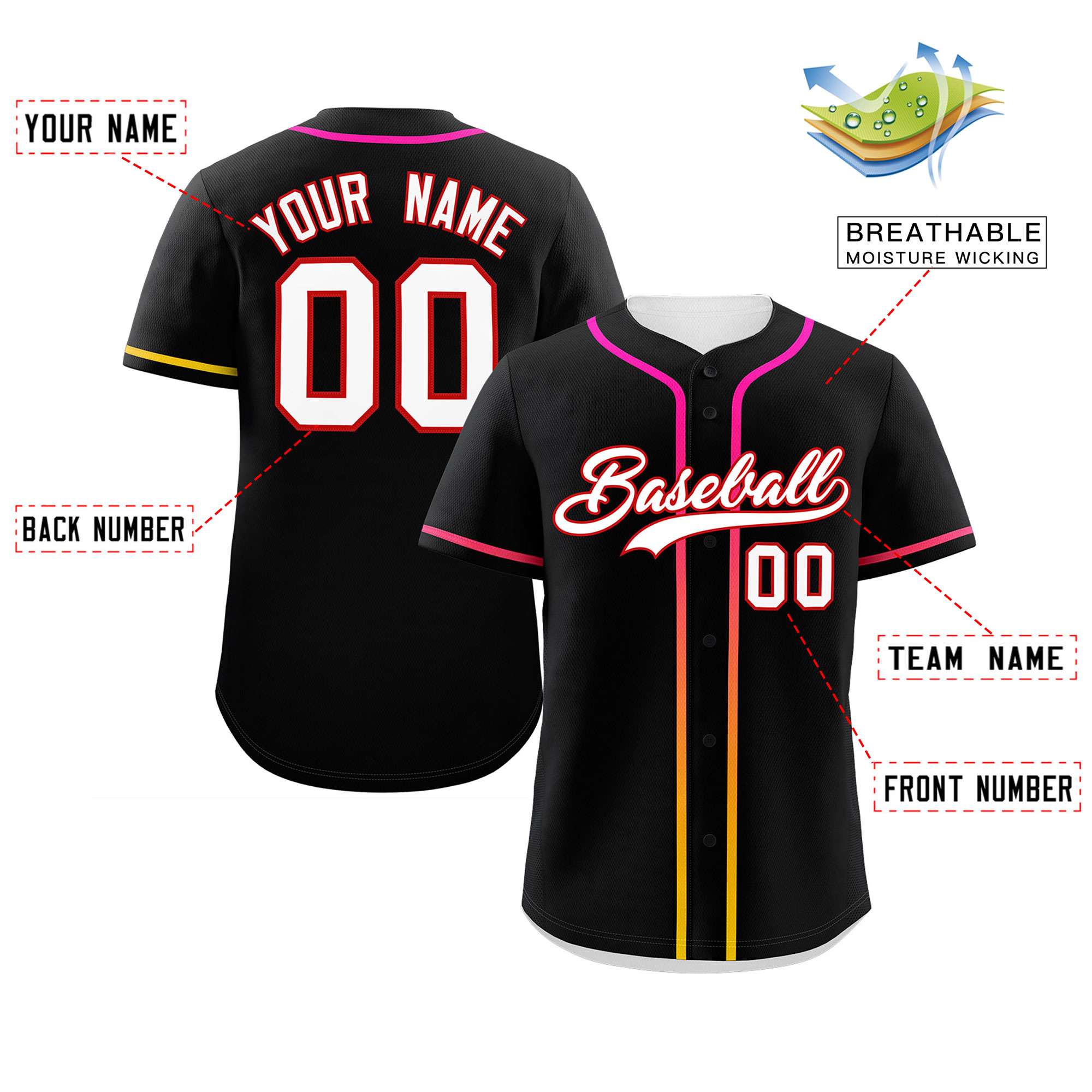 Custom Black White Personalized Gradient Ribbed Design Authentic Baseball Jersey