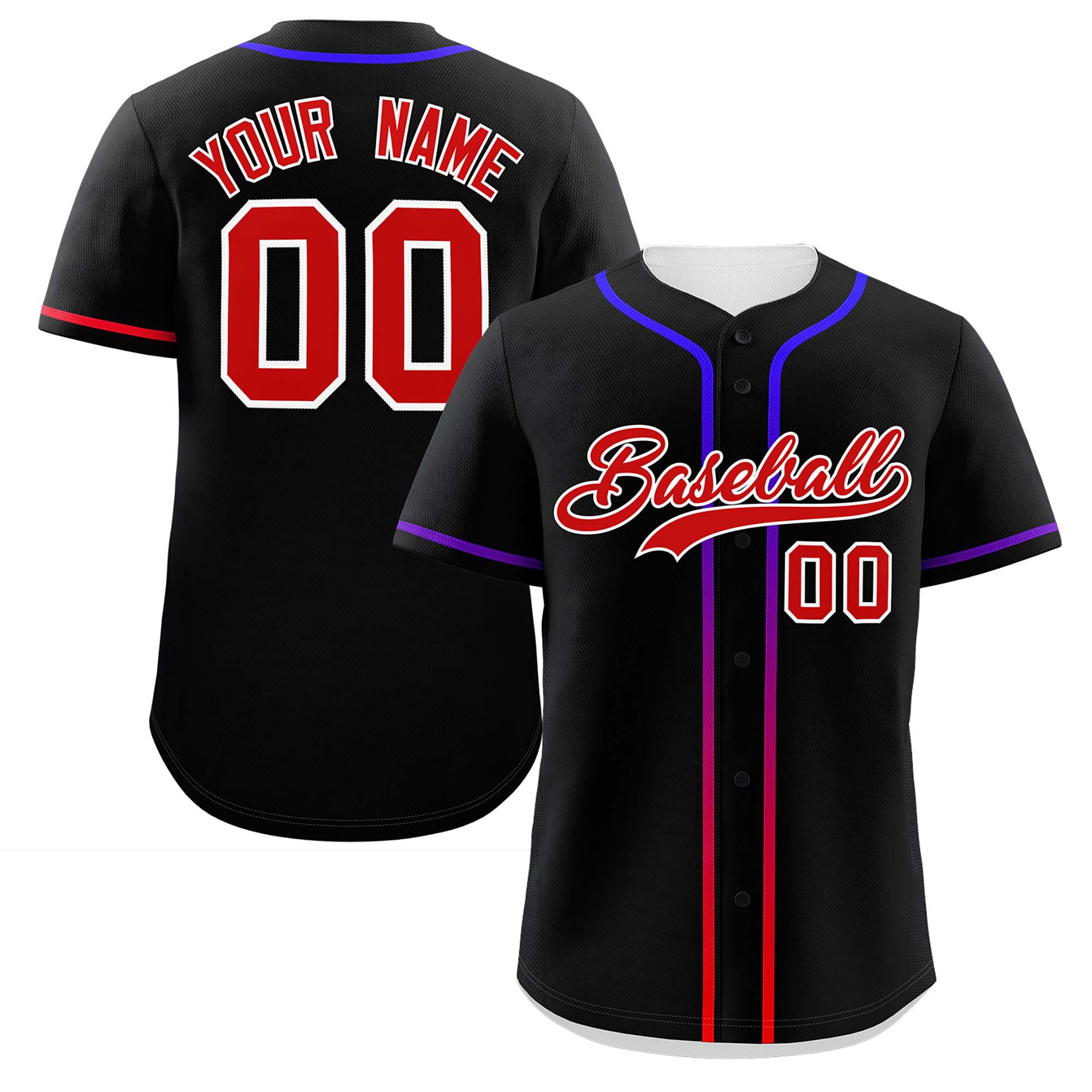 Custom Black Red Personalized Gradient Ribbed Design Authentic Baseball Jersey