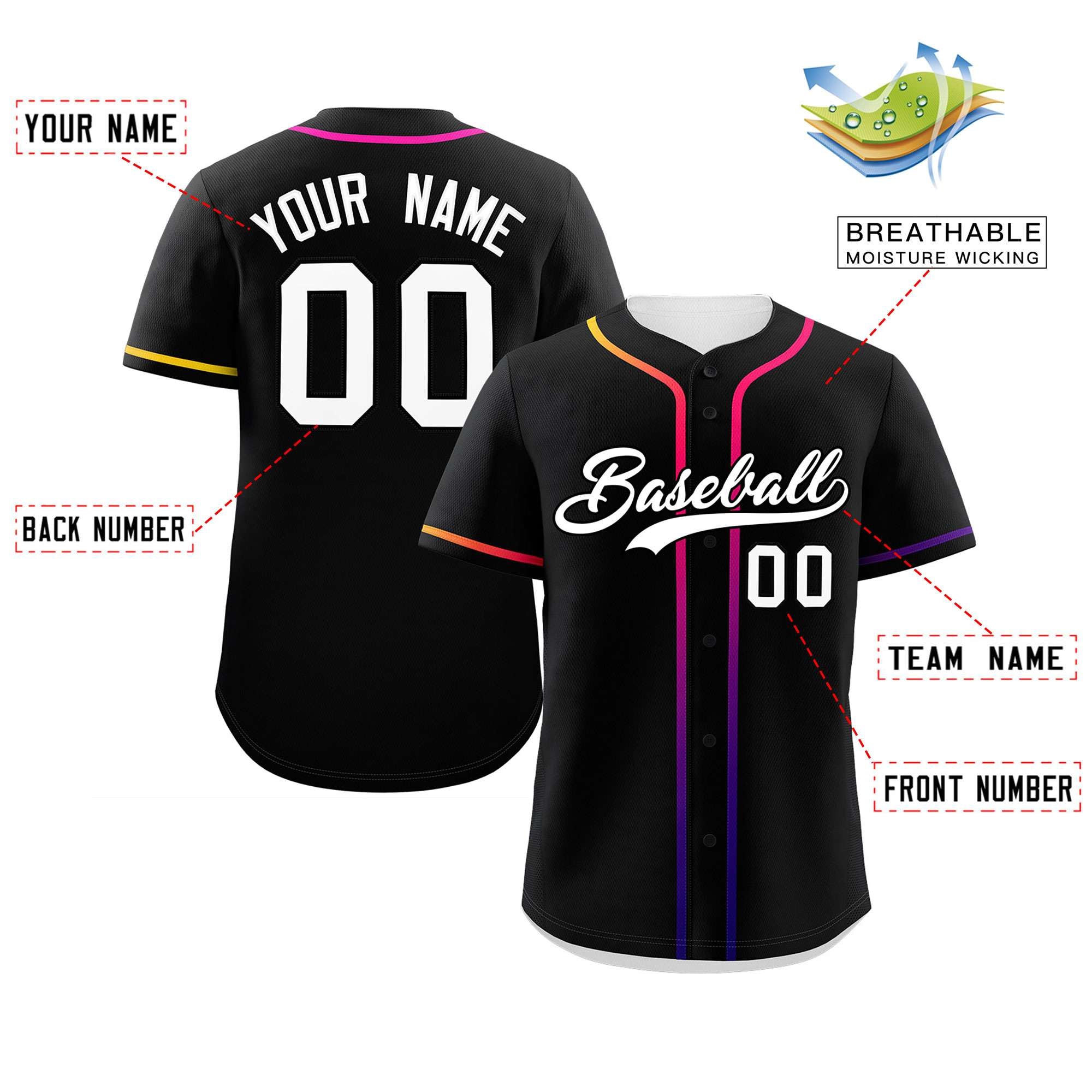 Custom Black White Personalized Gradient Ribbed Design Authentic Baseball Jersey