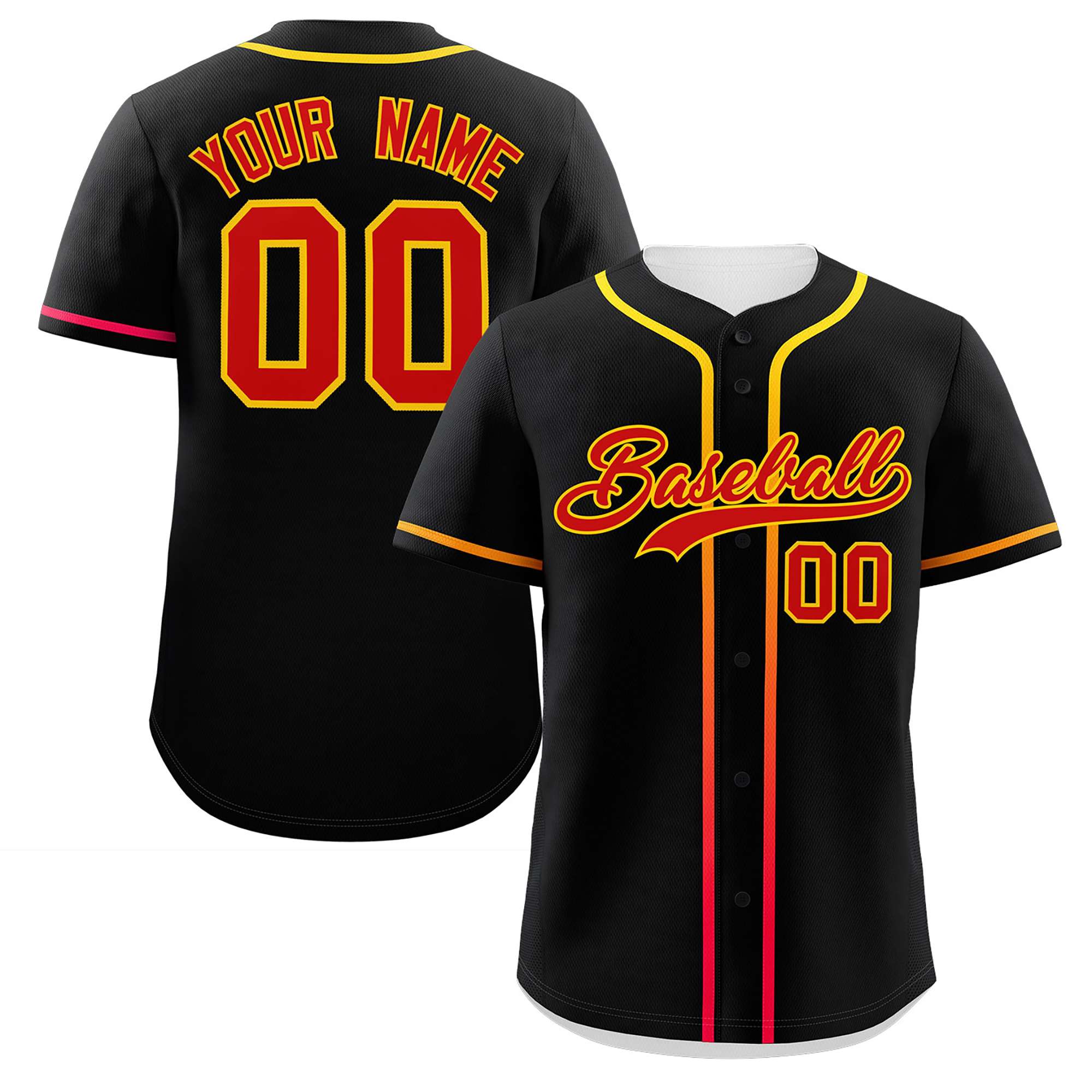 Custom Black Red Personalized Gradient Ribbed Design Authentic Baseball Jersey