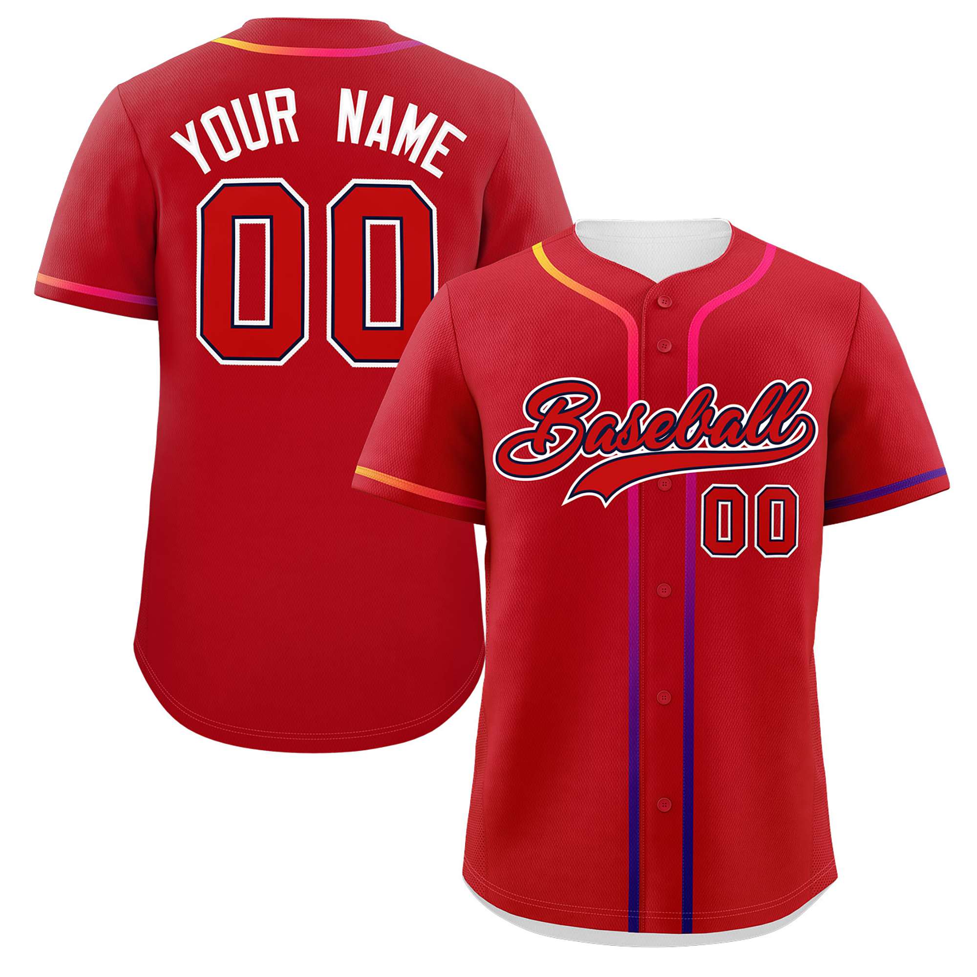 Custom Red White Personalized Gradient Ribbed Design Authentic Baseball Jersey