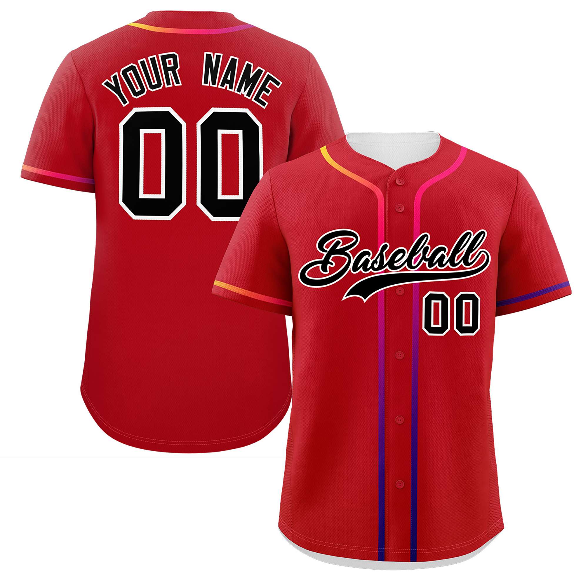 Custom Red Black Personalized Gradient Ribbed Design Authentic Baseball Jersey