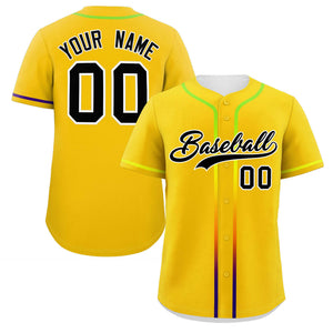 Custom Gold Black Personalized Gradient Ribbed Design Authentic Baseball Jersey