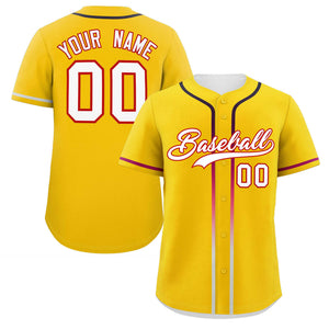 Custom Gold White Personalized Gradient Ribbed Design Authentic Baseball Jersey