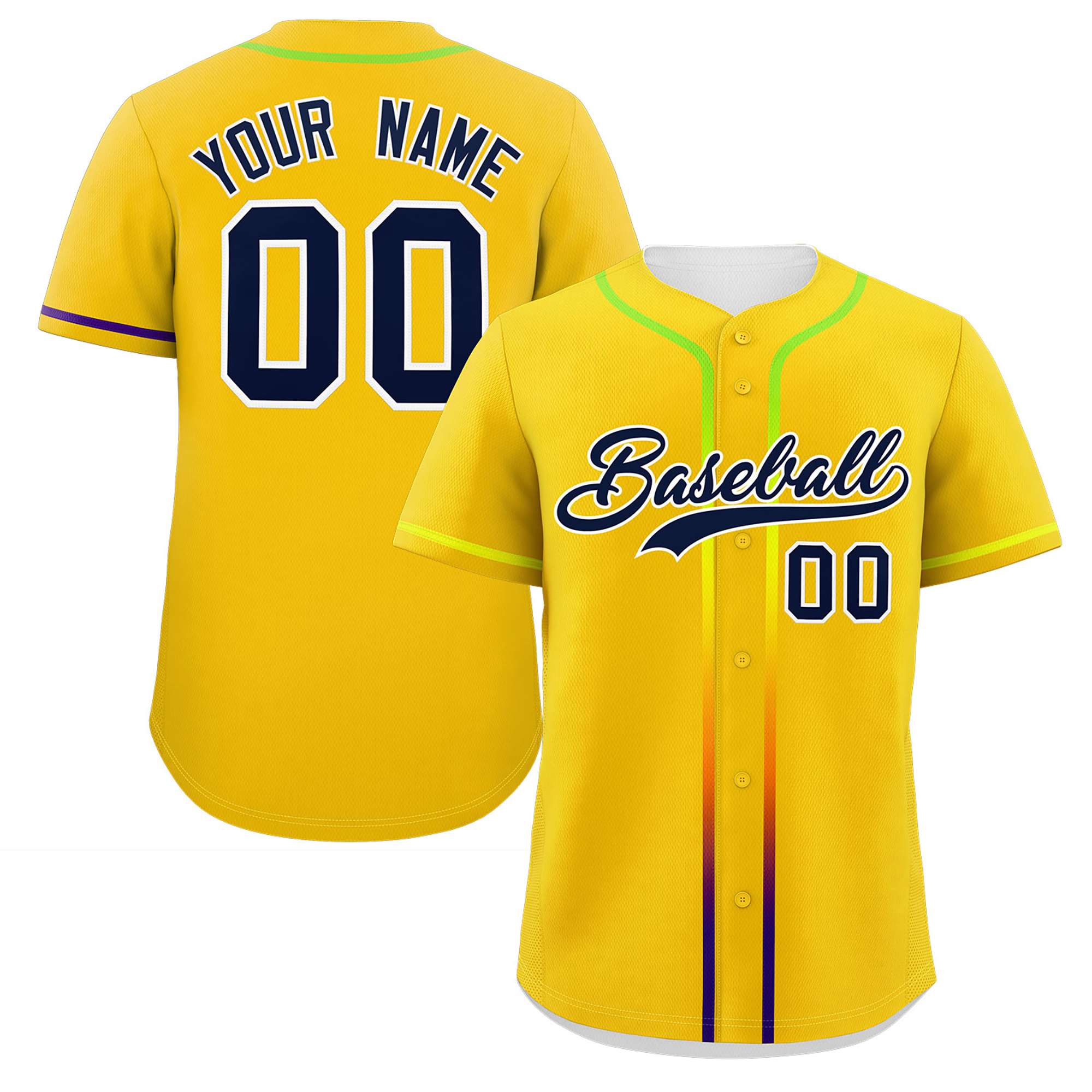 Custom Gold Navy Personalized Gradient Ribbed Design Authentic Baseball Jersey