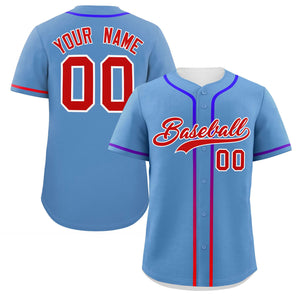 Custom Light Blue Red Personalized Gradient Ribbed Design Authentic Baseball Jersey