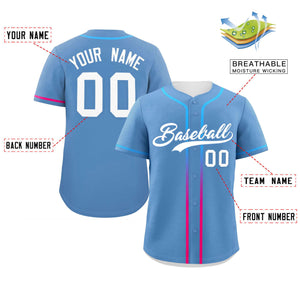 Custom Light Blue White Personalized Gradient Ribbed Design Authentic Baseball Jersey