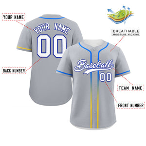 Custom Light Gray White Personalized Gradient Ribbed Design Authentic Baseball Jersey