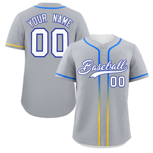 Custom Light Gray White Personalized Gradient Ribbed Design Authentic Baseball Jersey