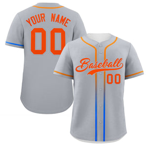 Custom Light Gray Orange Personalized Gradient Ribbed Design Authentic Baseball Jersey