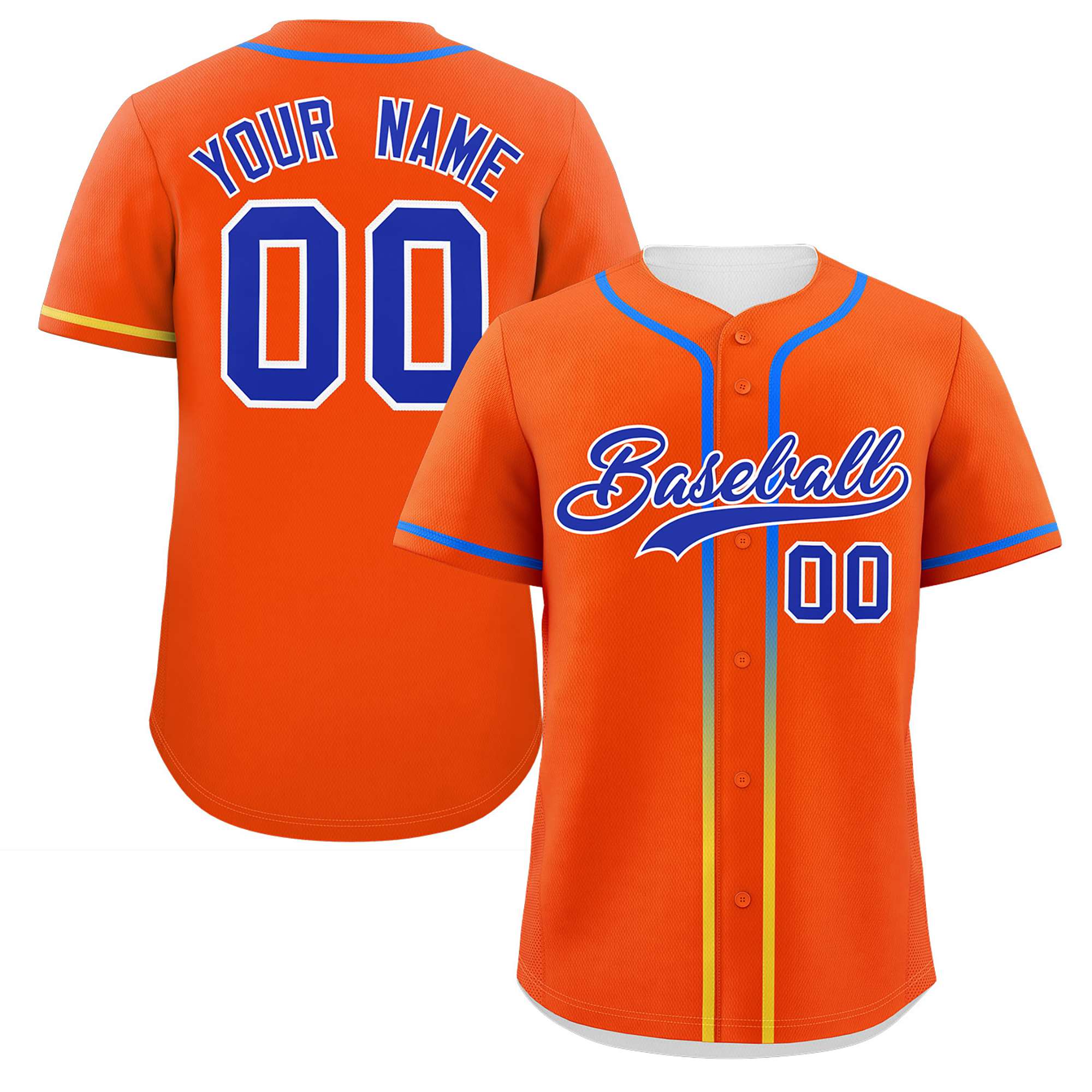 Custom Orange Royal Personalized Gradient Ribbed Design Authentic Baseball Jersey